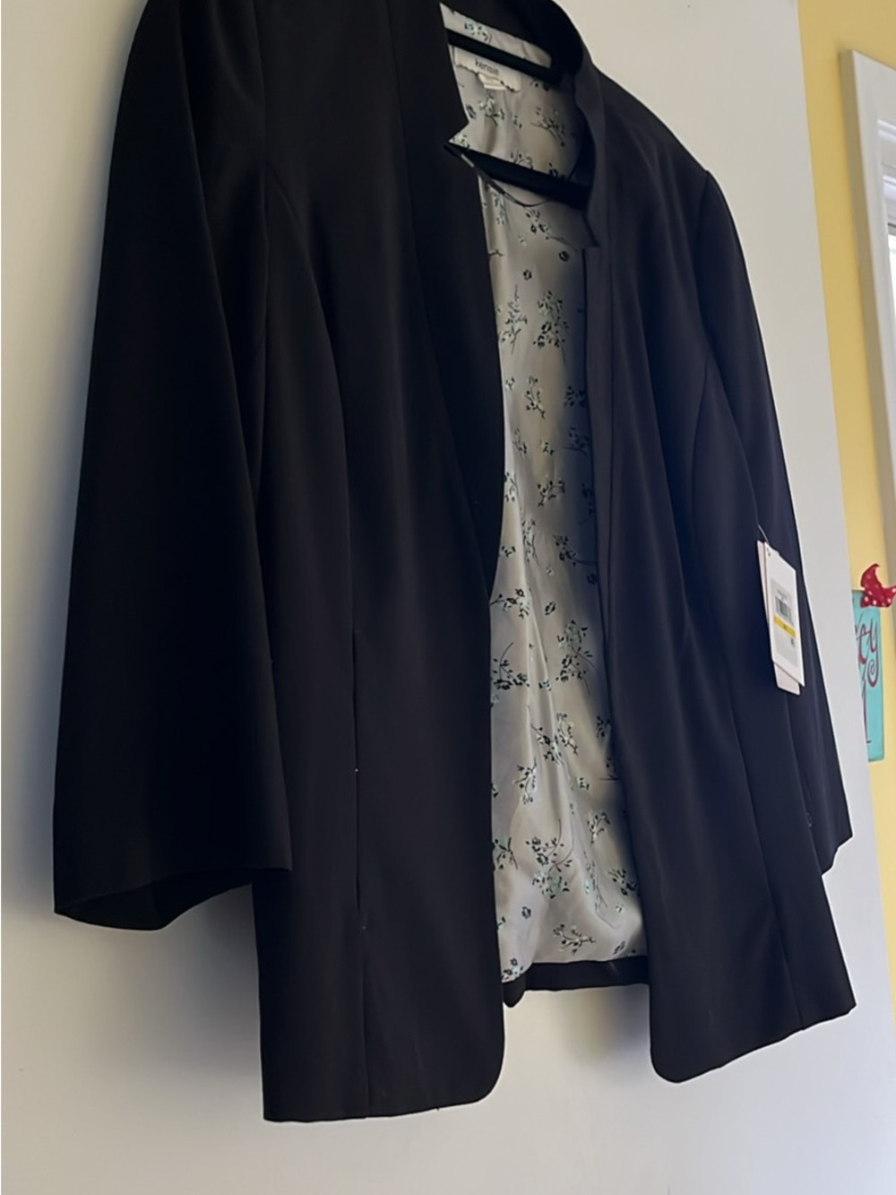 Kenzie Black Open-Front Blazer with Floral Lining